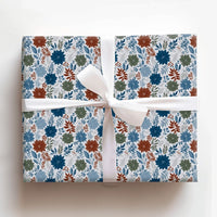 Festive Botanical Holiday Gift Wrap, Winter Poinsettia Christmas Wrapping Paper, Blue Floral Wrapping Paper, Holiday Wrapping Paper Roll