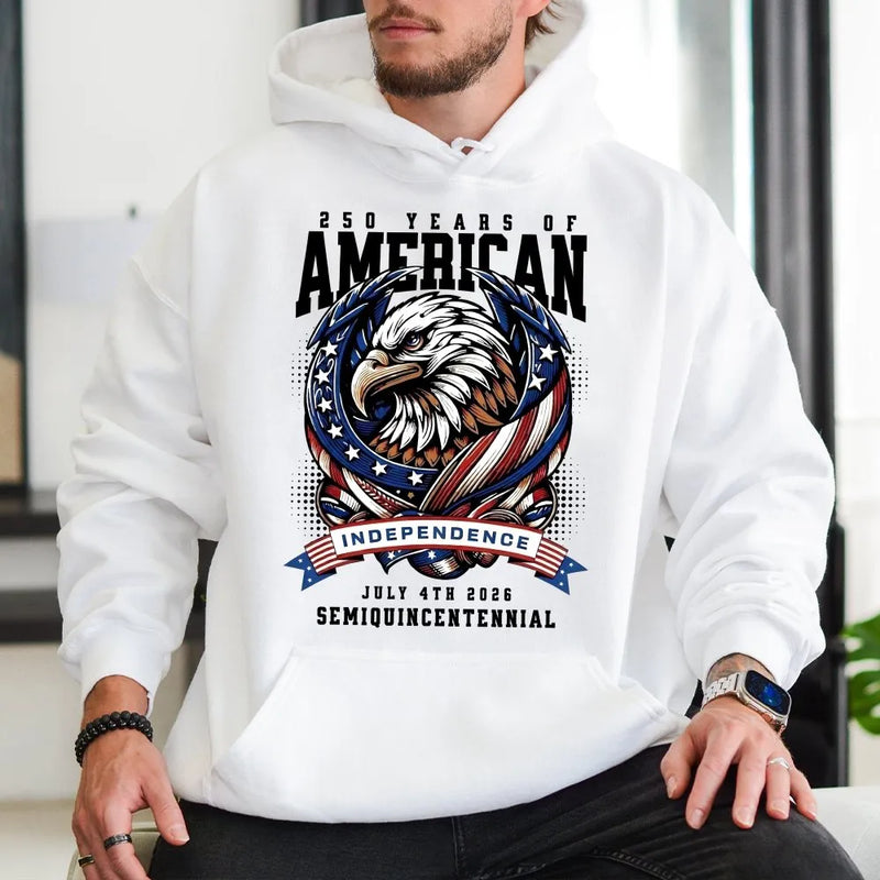 250 Years American Independence Hoodie | Patriotic Bald Eagle USA Flag Graphic | Premium Cotton Blend | 2026 Semiquincentennial Gift