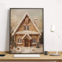 Vintage Winter Holiday Snow Poster, Gingerbread House Christmas Wall Art, Comfy Festive Christmas Cottage Print, Xmas Decor, Digital Download