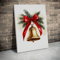 Watercolor Holiday Pine Canvas, Christmas Bell Canvas Wall Art, Red Bow Christmas Canvas Print, Festive Winter Decor, Seasonal Xmas Present