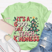 Good Day to Teach Kindness Tee, Kindness Christmas Tree Shirt, Retro Teacher Christmas T-Shirt, Adorable Holiday Educator Graphic Shirt