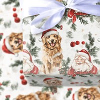 Watercolor Holiday Dog Gift Wrap Paper, Golden Retriever Santa Christmas Wrapping Paper, Xmas Present Paper, Dog Lover Wrapping Paper