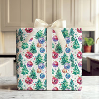 Groovy Holiday Gift Wrap Roll, Disco Ball Christmas Tree Wrapping Paper, Watercolor Pine Tree Present Paper, Fun Retro Winter Gift Wrapping