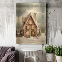 Snowy Winter Wonderland Wall Art, Christmas Gingerbread House Canvas, Holiday Gingerbread House Canvas Print, Festive Xmas Wall Decor