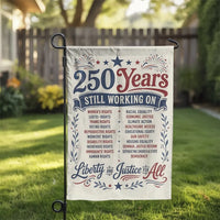 America 250 Years Liberty and Justice Garden Flag | Progressive Social Justice Human Rights Graphic | Premium Weather-Resistant Double-Sided Polyester | Patriotic Liberal Outdoor Decor Gift