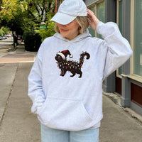 Festive Holiday String Lights Sweatshirt, Black Cat Christmas Hoodie, Adorable Spooky Cat Lover Xmas Pullover Hoodie, Humorous Holiday Top