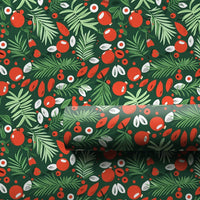Holiday Berries Wrapping Paper, Botanical Christmas Wrapping Paper, Festive Ornament Wrapping Paper, Winter Pine Green Gift Wrap Roll