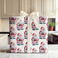 Retro Santa Figurine Gift Wrap, Vintage Santa Wrapping Paper, Watercolor Christmas Wrapping Paper, Nostalgic Holiday Gift Wrap