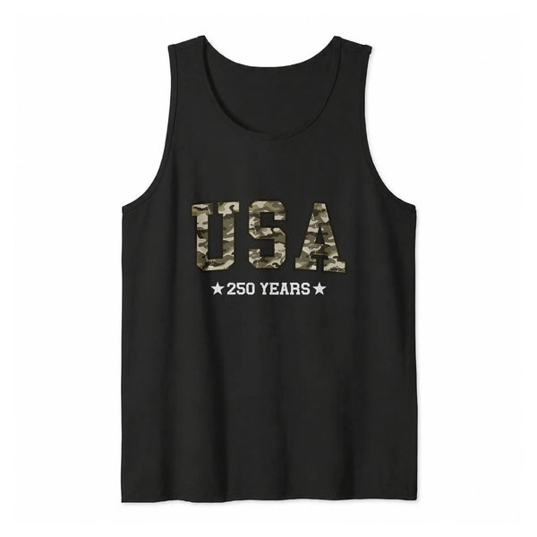 Camo America Tank Top | USA 250 Years Patriotic Camo Lettering Design | Soft Breathable Unisex Tank | 4th of July Gift for USA Pride Fans