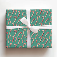 Festive Candy Cane Gift Wrap, Candy Cane Christmas Wrapping Paper, Red and White Candy Cane Present Paper, Teal Holiday Wrapping Paper