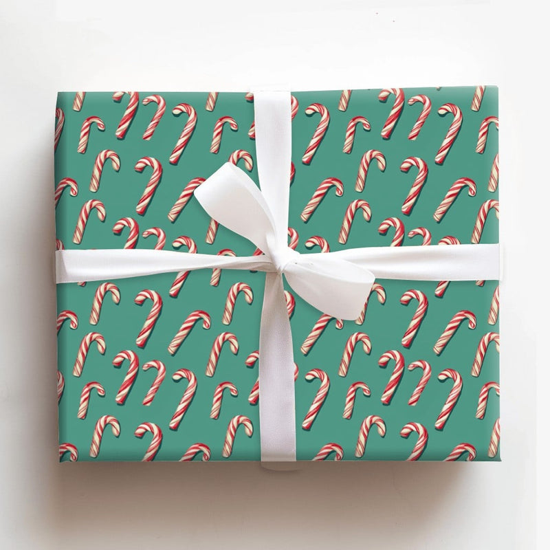 Festive Candy Cane Gift Wrap, Candy Cane Christmas Wrapping Paper, Red and White Candy Cane Present Paper, Teal Holiday Wrapping Paper
