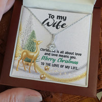 14k White Gold Over Stainless Steel Pendant, To My Wife Ribbon Necklace, Sparkling Cubic Zirconia Necklace, Romantic Christmas Present for Wife