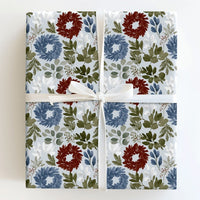 Red and Blue Holiday Wrapping Paper, Watercolor Wreath Christmas Wrapping Paper, Botanical Wreath Gift Wrap, Winter Wrapping Paper Roll