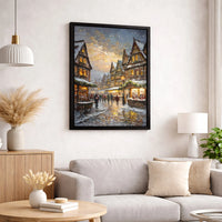Snowy European Village Canvas Art, Christmas Market Canvas Print, Winter Oil Painting Canvas, Festive Holiday Wall Art, Seasonal Xmas Present