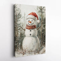 Christmas Winter Forest Canvas Print, Watercolor Snowman Canvas Wall Art, Festive Holiday Snowman Canvas Art, Seasonal Home Decor Present