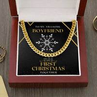 Mens Cuban Link Chain, First Christmas Together Boyfriend Necklace, Polished Stainless Steel Chain, Romantic Christmas Present for Boyfriend