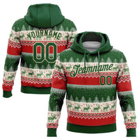 3D Reindeer Fair Isle Ugly Sweater Design, Custom Christmas Hoodie Sweatshirt, Personalized Name Number Holiday Hooded Pullover, Present