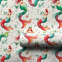 Coastal Holiday Mermaid Gift Wrap, Christmas Mermaid Wrapping Paper, Watercolor Mermaid Present Paper, Nautical Xmas Gift Wrap
