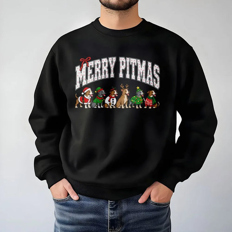 Pit Bull Christmas Sweater, Merry Pitmas Sweatshirt, Humorous Dog Christmas Crewneck, Santa Pitbull Holiday Pullover, Dog Lover Xmas Present