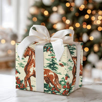Equestrian Holiday Gift Wrap, Vintage Horse Christmas Wrapping Paper, Rustic Pony Pine Tree Wrapping Paper, Winter Holiday Horse Lover Present