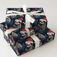 Santa Hat Animal Holiday Gift Wrap, Christmas Sloth Wrapping Paper, Whimsical Navy Winter Wrapping Paper, Festive Present Wrapping Paper