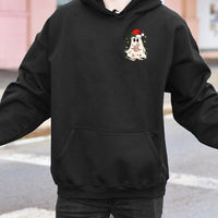 Adorable Spooky Santa Ghost Hooded Sweatshirt, Christmas Ghost Hoodie, Festive Xmas Season Pullover, Comfy Winter Holiday Ghost Hoodie