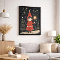 Whimsical Gnome Canvas Print, Winter Forest Girl Canvas Wall Art, Star Wand Holiday Canvas, Magical Christmas Wall Decor, Winter Art Present