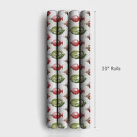 Red and Green Baubles Gift Wrap, Watercolor Christmas Ornament Wrapping Paper, Holiday Ornament Wrapping Paper, Festive Present Packaging Roll