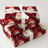 Vintage Christmas Gift Wrap, Jolly Santa Claus Wrapping Paper, Winking Santa Holiday Wrapping Paper, Red Poinsettia Gift Wrap Roll