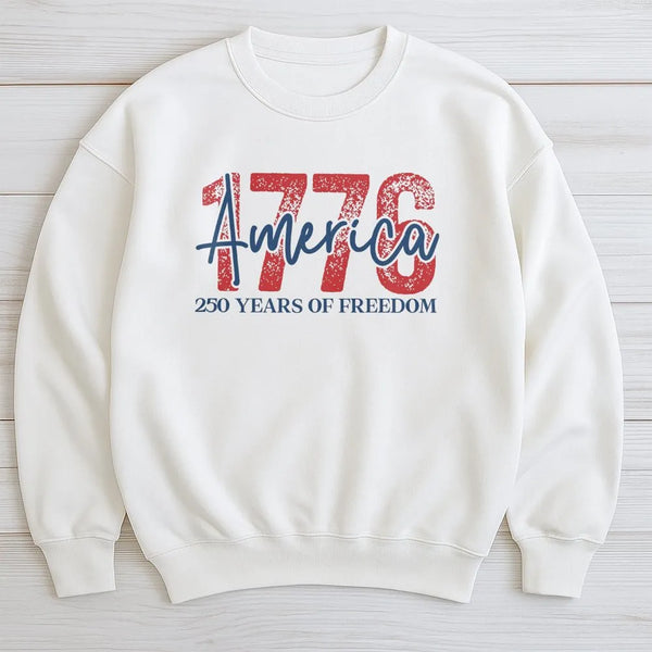 1776 America Sweatshirt | 250 Years of Freedom Patriotic Design | Soft Cotton Polyester Blend | Gift for History Buffs