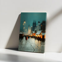 Impressionist Winter Street Wall Decor, Snowy Christmas Market Canvas Art, Festive Holiday Canvas Print, Winter Wall Art, Seasonal Home Present