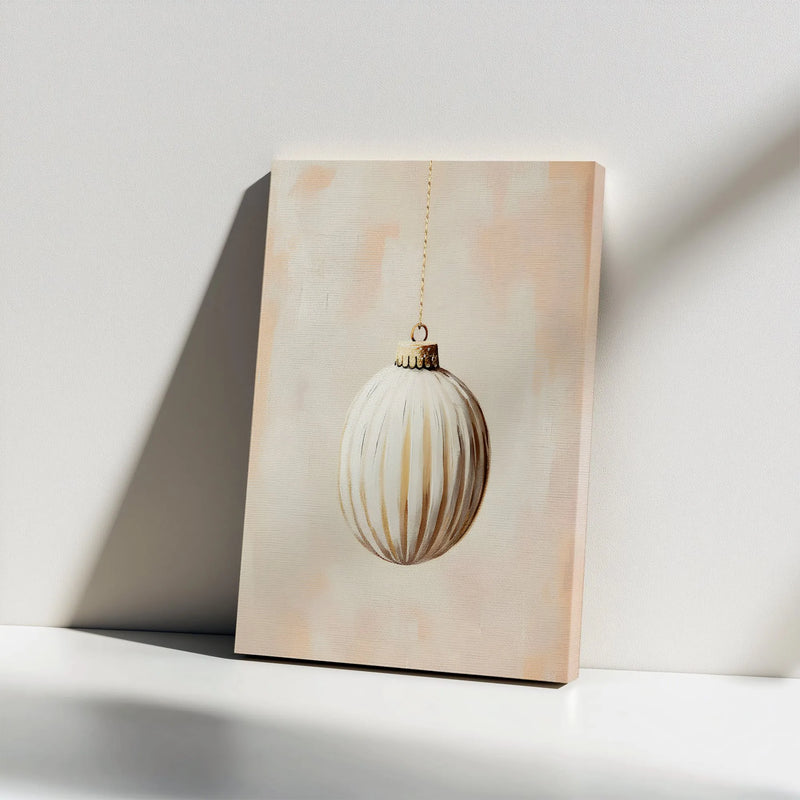 Gold and White Holiday Canvas Print, Minimalist Christmas Ornament Wall Art, Modern Neutral Seasonal Canvas Decor, Digital Download Poster