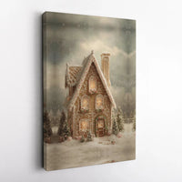Snowy Winter Wonderland Wall Art, Christmas Gingerbread House Canvas, Holiday Gingerbread House Canvas Print, Festive Xmas Wall Decor