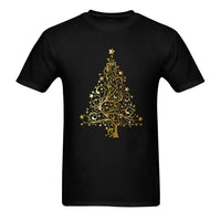 Ornate Swirl Tree Graphic Tee, Golden Christmas Tree T-Shirt, Holiday Christmas Tree Shirt, Festive Winter Graphic Tee, Mens Xmas Present