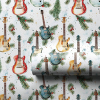 Watercolor Rock Music Gift Wrap, Electric Guitar Christmas Wrapping Paper, Holiday Musician Present Wrap, Winter Pine Guitar Gift Wrap Roll