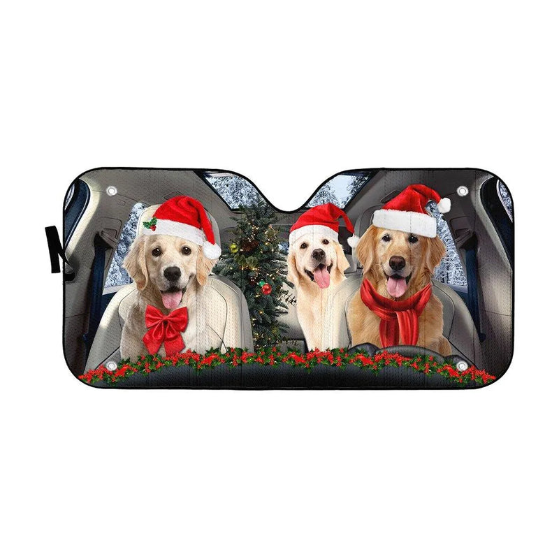 Santa Hat Dog Car Sunshade, Golden Retriever Christmas Car Sunshade, Reflective Windshield Sunshade, Dog Lover Auto Sun Shade, Holiday Present
