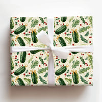Humorous Holiday Pickle Ornament Gift Wrap, Christmas Pickle Wrapping Paper, Whimsical Secret Santa Wrapping Paper, Adorable Xmas Gift Wrap Roll