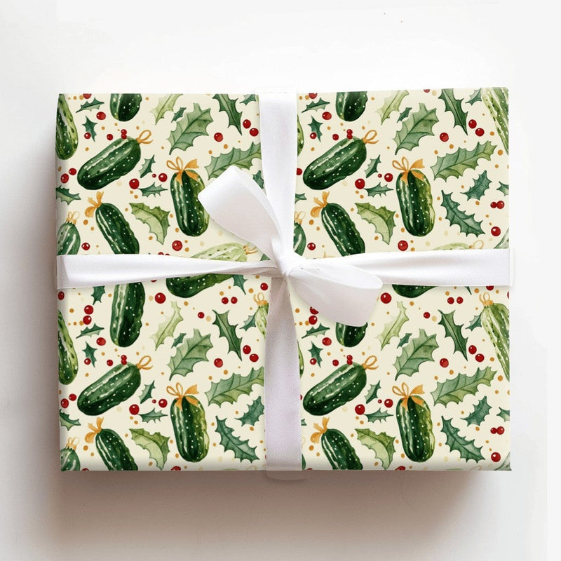 Humorous Holiday Pickle Ornament Gift Wrap, Christmas Pickle Wrapping Paper, Whimsical Secret Santa Wrapping Paper, Adorable Xmas Gift Wrap Roll