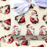 Vintage Santa Gift Wrap, Santa Wine Christmas Wrapping Paper, Humorous Holiday Wine Lover Wrapping Paper, Retro Xmas Drinking Wrapping Paper