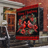 Pine Berries Winter Yard Flag, Red Cardinal Christmas Garden Flag, Double Sided Holiday Bird Lawn Flag, Christmas Yard Decor