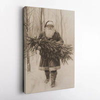 Sketch Christmas Tree Canvas Print, Vintage Santa Claus Canvas Wall Art, Retro Holiday Drawing Wall Art, Nostalgic Xmas Festive Wall Decor