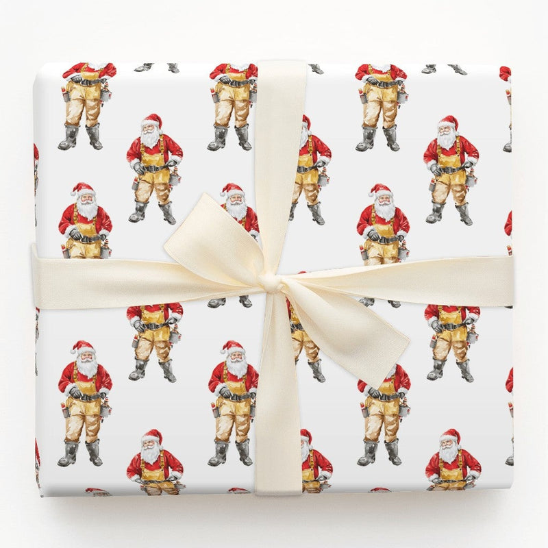 Tan Overalls Santa Claus Gift Wrap, Carpenter Santa Wrapping Paper, Handyman DIY Christmas Wrapping Paper, Builder Holiday Present Paper