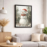 Christmas Winter Forest Canvas Print, Watercolor Snowman Canvas Wall Art, Festive Holiday Snowman Canvas Art, Seasonal Home Decor Present