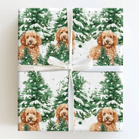 Watercolor Winter Dog Gift Wrap, Goldendoodle Christmas Wrapping Paper, Snowy Pine Forest Wrapping Paper, Doodle Dog Gift Wrapping Paper