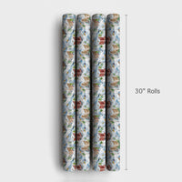 Watercolor Snowy Urban Street Gift Wrap, Winter City Christmas Wrapping Paper, Isometric Cityscape Wrapping Paper Roll, Holiday Present Wrap
