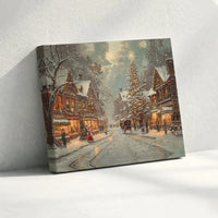 Victorian Christmas Town Art Print, Vintage Christmas Village Canvas Print, Snowy Christmas Street Poster, Holiday Decor, Digital Download