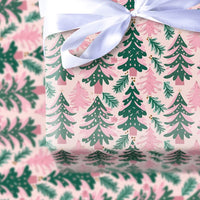 Modern Whimsical Holiday Gift Wrap, Pink and Green Christmas Tree Wrapping Paper, Pine Branch Xmas Wrapping Paper, Festive Present Paper