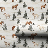 Winter Pine Horse Gift Wrap, Watercolor Horse Wrapping Paper, Holiday Horse Wrapping Paper, Equestrian Christmas Wrapping Paper Roll