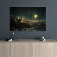 Nativity Christmas Religious Print, Star of Bethlehem Canvas Wall Art, Christian Landscape Bible Poster, Printable Holy Land Decor Present