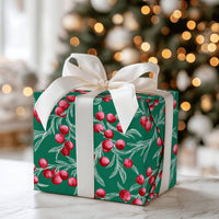 Botanical Winterberry Gift Wrap, Christmas Wrapping Paper, Red Berry Holiday Wrapping Paper, Dark Green Christmas Gift Wrapping Paper Roll